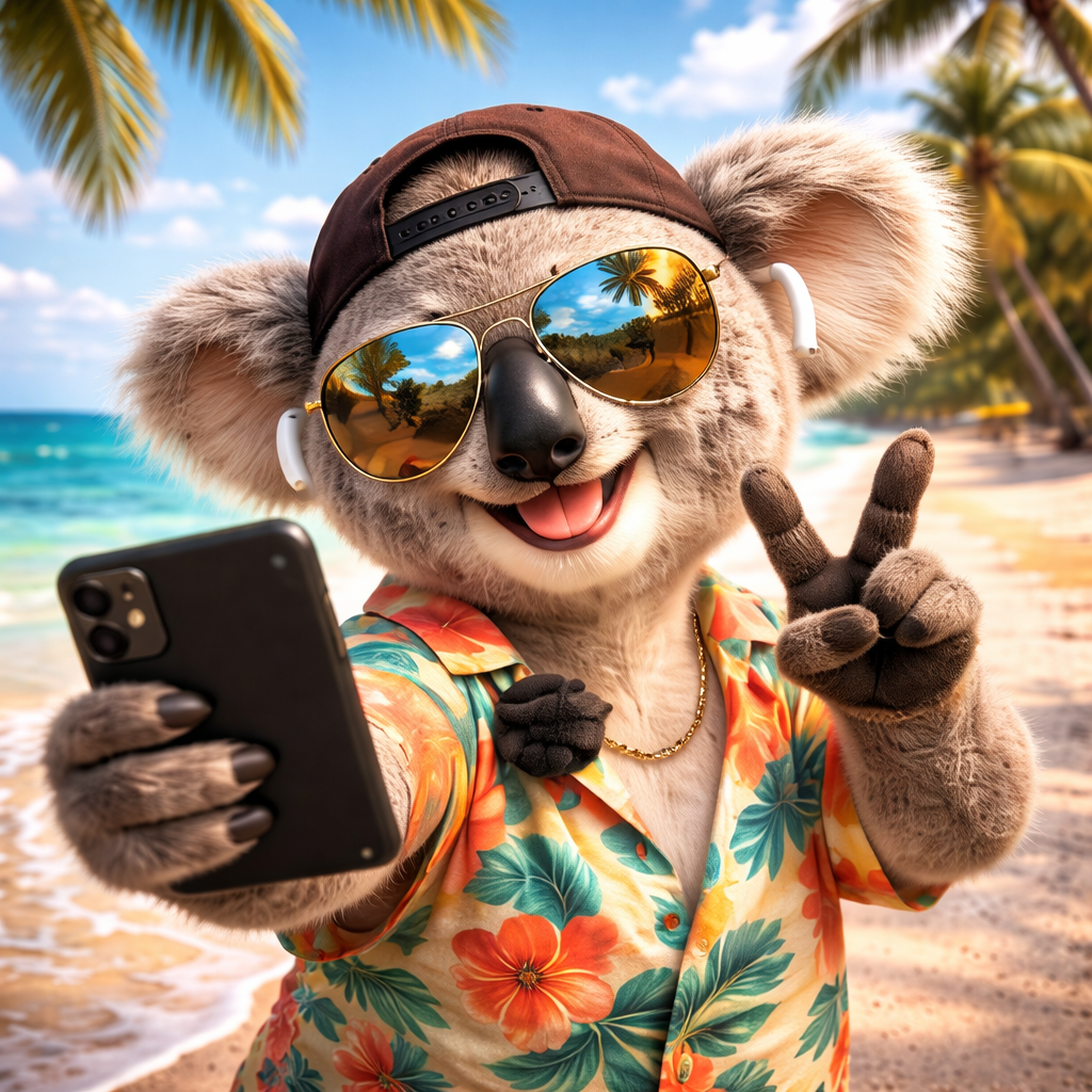 Koala selfie beach